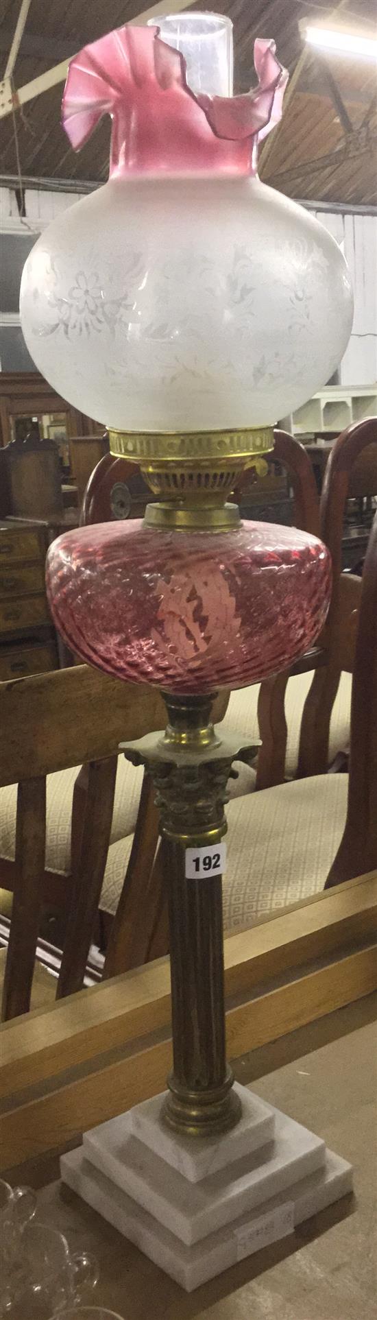 Cranberry glass oil lamp